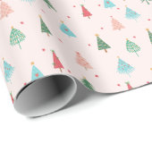 Pastel Pink Christmas Trees Whimsical Holiday Geschenkpapier (Rolleneckpunkt)