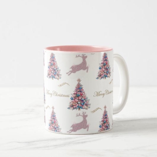 Pastel Pink Christmas Zweifarbige Tasse (VorderseiteRechts)