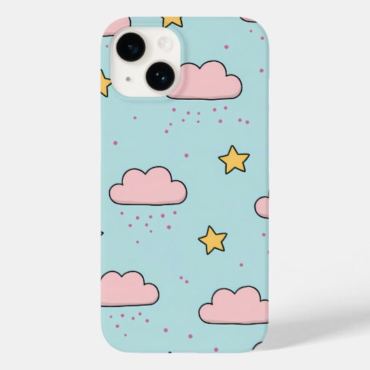 Pastel Pink Cloud and Yellow Star Pattern Case-Mate iPhone Hülle (Rückseite)