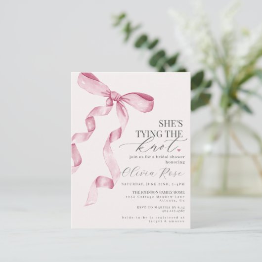 Pastel Pink Coquette Bow Brautparty laden Postkarte (Stehend Vorderseite)