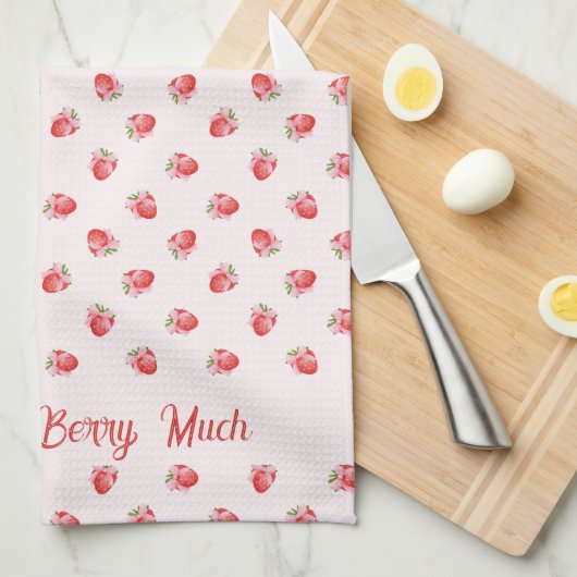 Pastel Pink Coquette Strawberry Personalisiert Geschirrtuch (Viertel Falte)