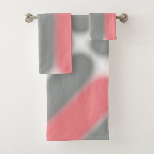 Pastel Pink Coral Grau Abstrakte Kunst Badhandtuch Set (Insitu)