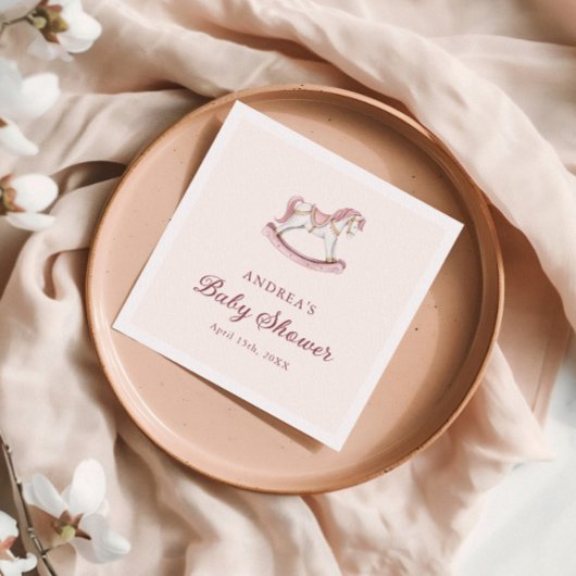 Pastel Pink Cute Carousel Girl Baby Shower Serviette