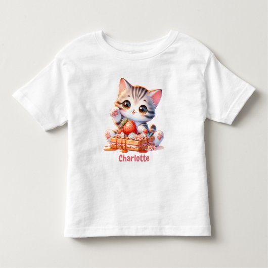 Pastel Pink Cute Kitten with Dessert Waffles Kleinkind T-shirt (Vorderseite)