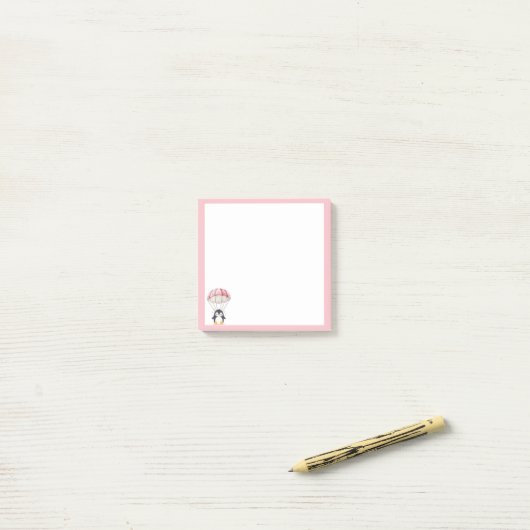 Pastel Pink Cute Penguin Parachute Notes Post-it Klebezettel (Auf Schreibtisch)