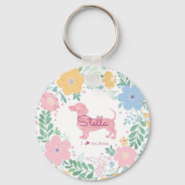 Pastel Pink Dachshund Name & Photo with Wreath Schlüsselanhänger