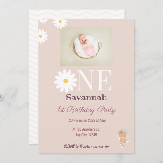 Pastel Pink Daisies zum Geburtstag Einladung (Vorne/Hinten)