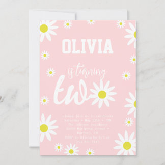 Pastel Pink Daisy 2. Geburtstag Party Boho White Einladung