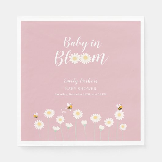 Pastel Pink Daisy Floral Baby in Blütendusche Serviette (Vorderseite)