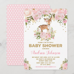 Pastel Pink Deer Baby Girl Dusche Wasserfarbe Peon Einladung