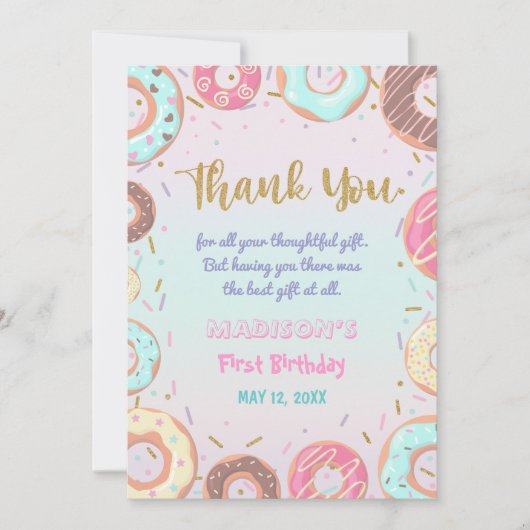 Pastel Pink Donut Geburtstag Donut Erwachsen Party Dankeskarte (Vorderseite)