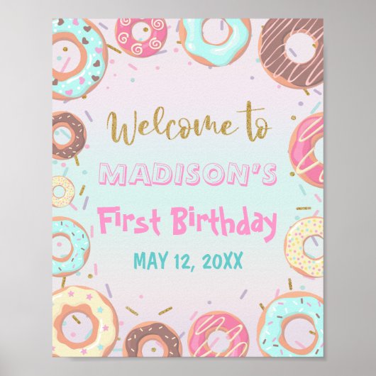 Pastel Pink Donut Geburtstag Erwachsen Party Willk Poster (Vorne)