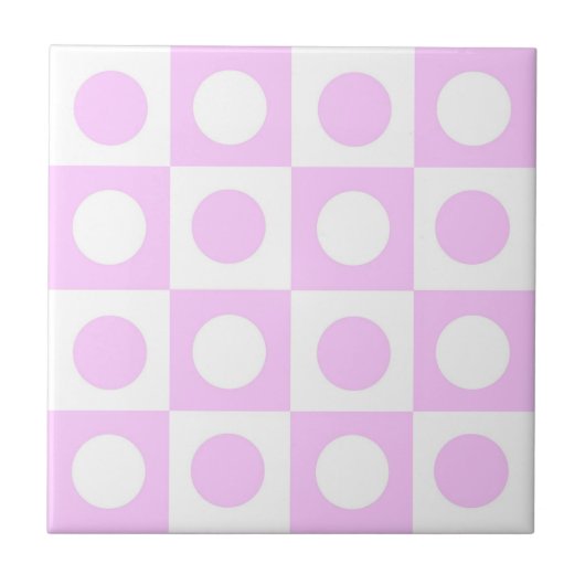 Pastel Pink Dots and Squares Pattern Fliese (Vorderseite)