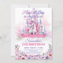 Pastel Pink Einhorn und Fairy Castle 2. Geburtstag Einladung