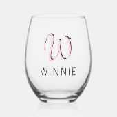 Pastel Pink Elegant Initial Black Name | Modern Weinglas Ohne Stiel (Vorderseite)