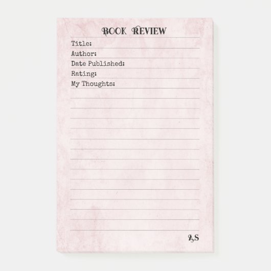 Pastel Pink Elegant Simple Monogram Book Review  Post-it Klebezettel (Vorderseite)