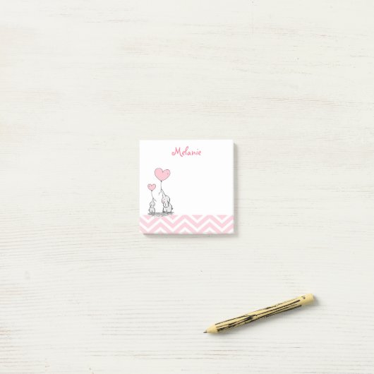 Pastel Pink Elephant Personalisiert Baby Girl Post-it Klebezettel (Auf Schreibtisch)