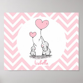 Pastel Pink Elephant Personalisiert Baby Girl Poster