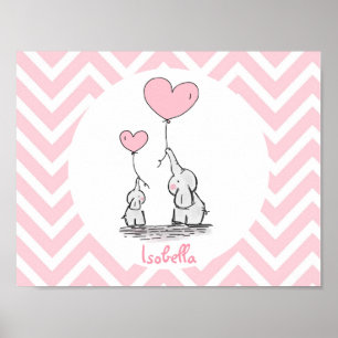Pastel Pink Elephant Personalisiert Baby Girl Poster