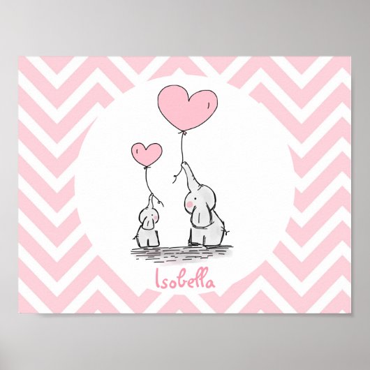 Pastel Pink Elephant Personalisiert Baby Girl Poster (Vorne)