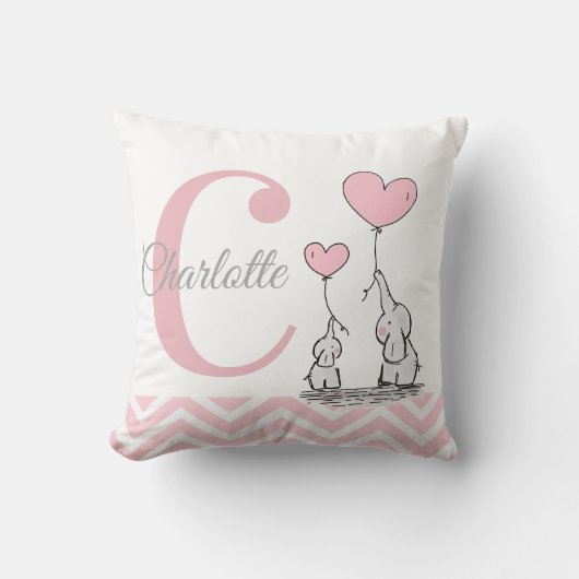 Pastel Pink Elephant Personalisiert Girl Pillow Kissen (Vorderseite)