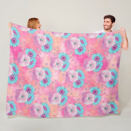 PASTEL PINK FALL PUMPKINS & AQUA SUNFLOWERS FLEECEDECKE (Beispiel)