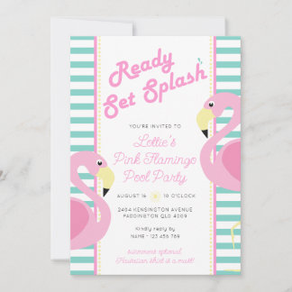 Pastel Pink Flamingo Pool Party Geburtstag Einladung