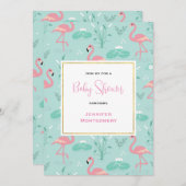 Pastel Pink Flamingos auf Green Pattern Baby Dusch Einladung (Vorne/Hinten)