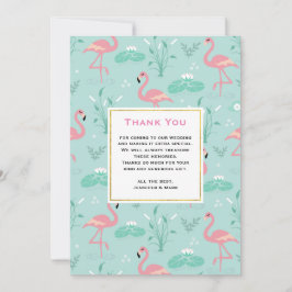 Pastel Pink Flamingos auf grüner Patternhochzeit Dankeskarte