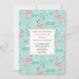 Pastel Pink Flamingos auf grüner Patternhochzeit Einladung