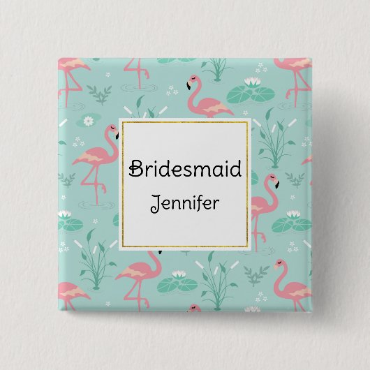 Pastel Pink Flamingos Green Muster Bridesmaid Button (Vorderseite)