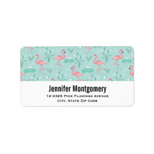 Pastel Pink Flamingos Green Pattern Adresse Adressaufkleber