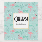 Pastel Pink Flamingos Green Pattern Cheers Weinetikett (Einzelnes Label)
