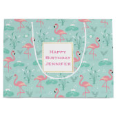 Pastel Pink Flamingos Green Pattern Geburtstag Große Geschenktüte (Vorderseite)