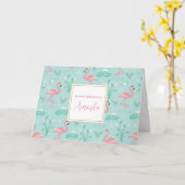 Pastel Pink Flamingos Green Pattern Geburtstag Karte (Gelbe Blume)