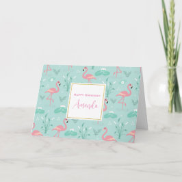 Pastel Pink Flamingos Green Pattern Geburtstag Karte