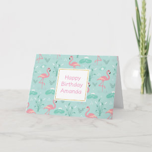 Pastel Pink Flamingos Green Pattern Geburtstag Karte