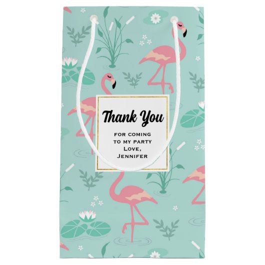 Pastel Pink Flamingos Green Pattern Vielen Dank Kleine Geschenktüte (Vorderseite)