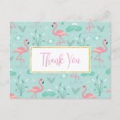 Pastel Pink Flamingos Green Pattern Vielen Dank Postkarte (Vorderseite)