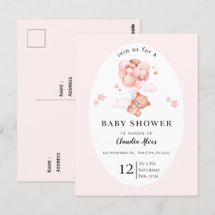 Pastel Pink Floral Baby Dusche Postkarte