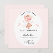 Pastel Pink Floral Baby Dusche Save the Date (Vorne/Hinten)