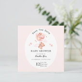 Pastel Pink Floral Baby Dusche Save the Date (Stehend Vorderseite)