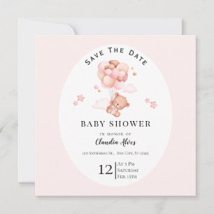Pastel Pink Floral Baby Dusche Save the Date