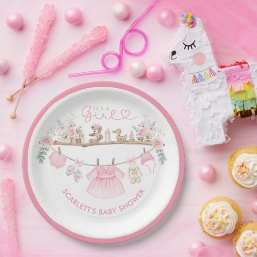 Pastel Pink Floral Baby Kleidung Boho Kinderzimmer Pappteller (Party)