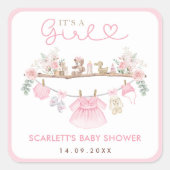 Pastel Pink Floral Baby Kleidung Boho Kinderzimmer Quadratischer Aufkleber (Vorderseite)