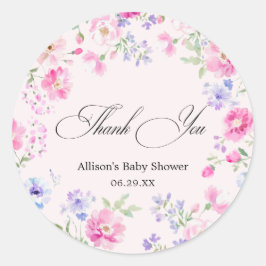 Pastel Pink Floral Baby Shower Thank You Runder Aufkleber