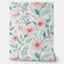 Pastel Pink Floral Botanical Wallpaper