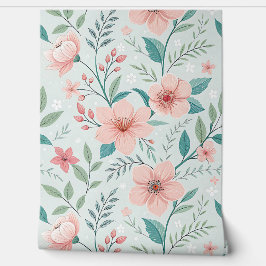 Pastel Pink Floral Botanical Wallpaper Tapete