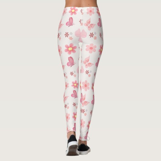 Pastel Pink Floral & Butterfly Pattern Leggings (Rückseite)