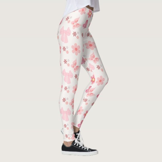 Pastel Pink Floral & Butterfly Pattern Leggings (Rechts)